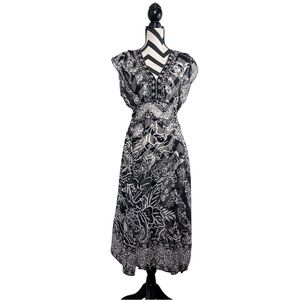 Mix It 100% Silk Sz 12 Floral Paisey Beaded Boho Sheer Babydoll Dress